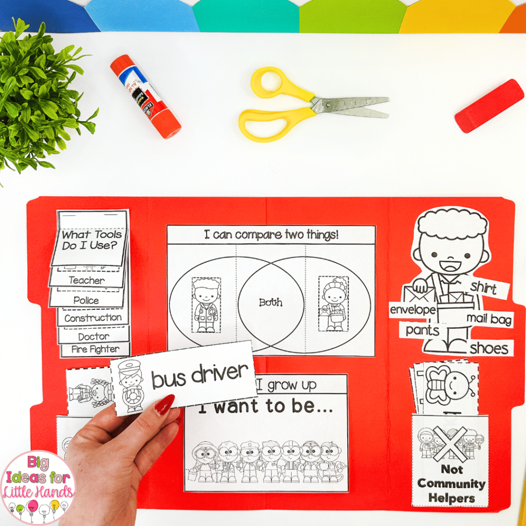 This lap book includes a variety of community helper activities from labeling to a Venn diagram.