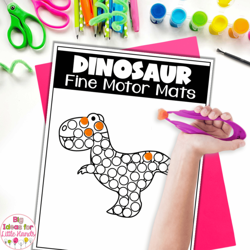 Using tweezers to complete a Pom-Pom Mystery Picture set is a fun way to work on fine motor skills.