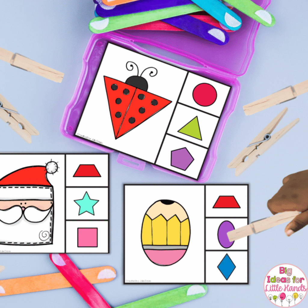 These shape centers can be used throughout the year and have fun themes like back to school, Christmas and spring!