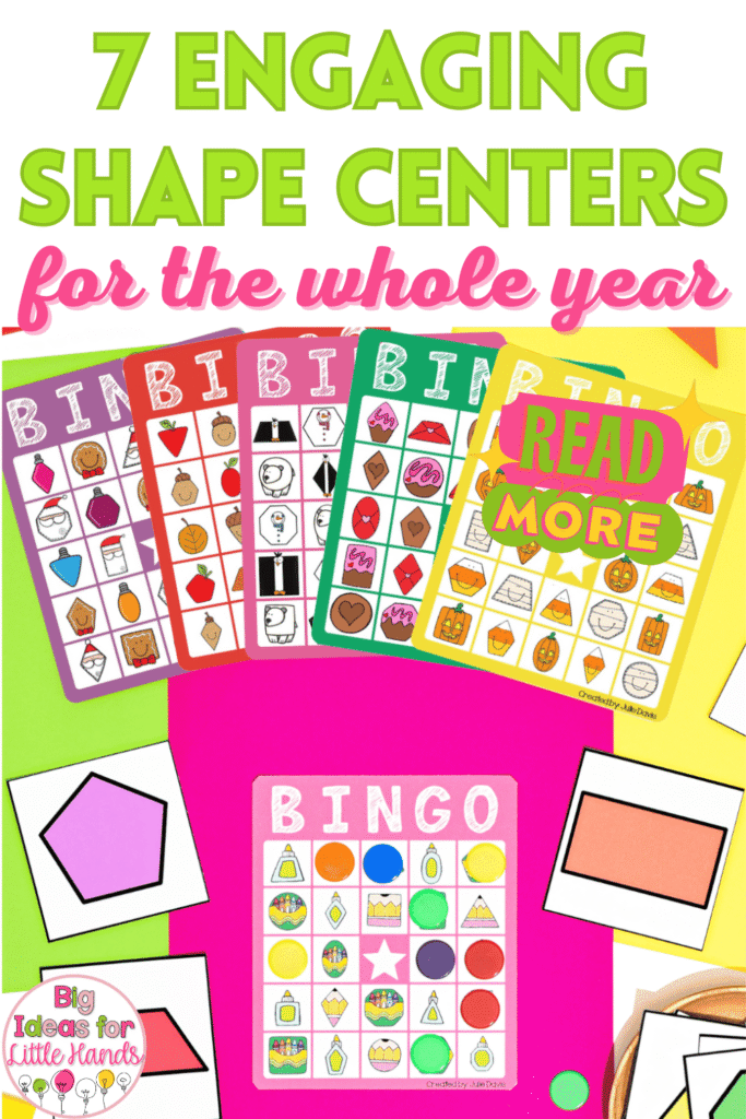Looking for fun ways to practice shapes throughout the year in primary grades? This post is full of 7 engaging shape centers will seasonal themes, so you can use them for the whole year!