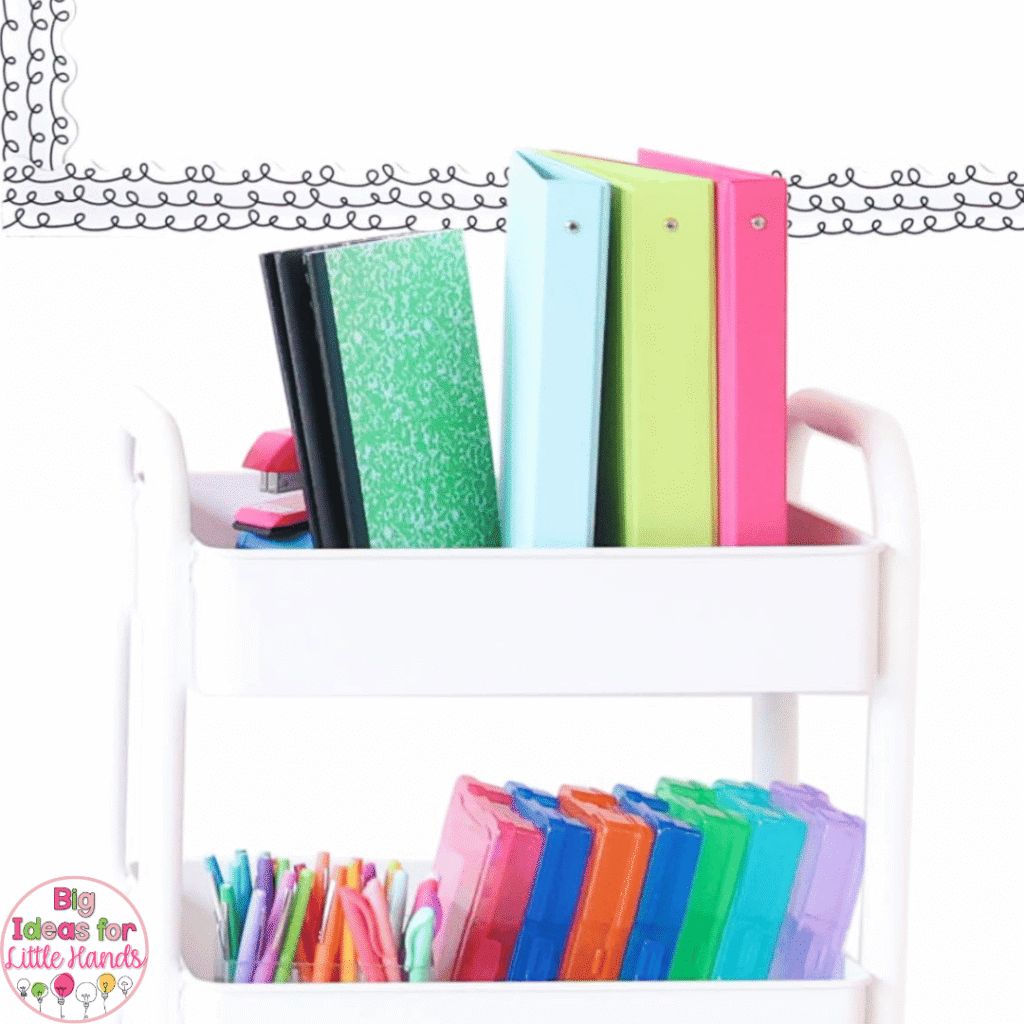 Three tier carts are a great way to store classroom supplies.