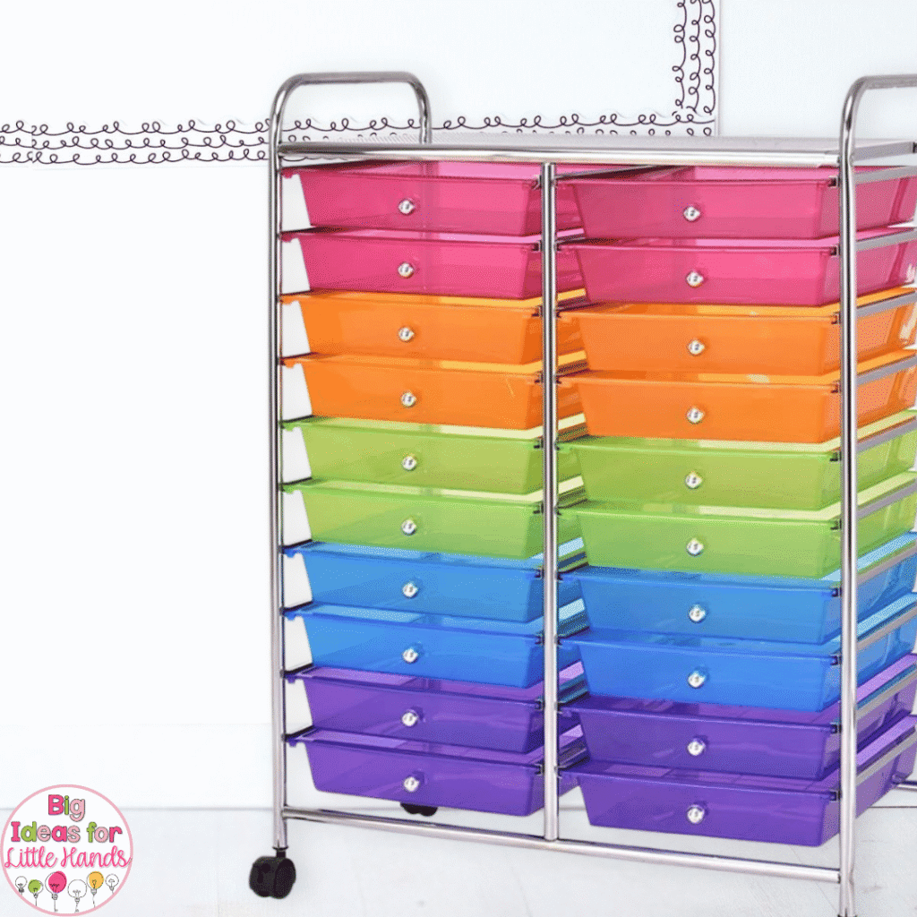 Rolling carts can be a great way to store materials and stay organize.