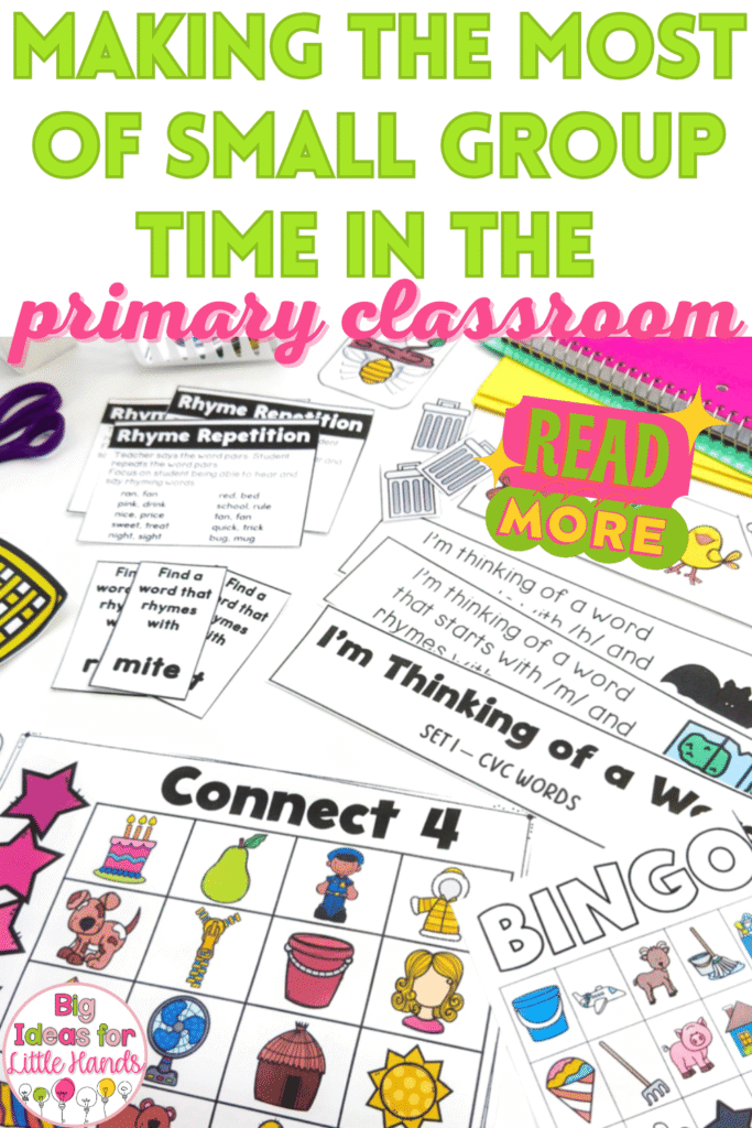 Looking for ways to make your small group time more effective and engaging? Make the most of your small group time in the primary classroom with engaging games that focus on skills like phonemic awareness, number recognition and phonics skills.