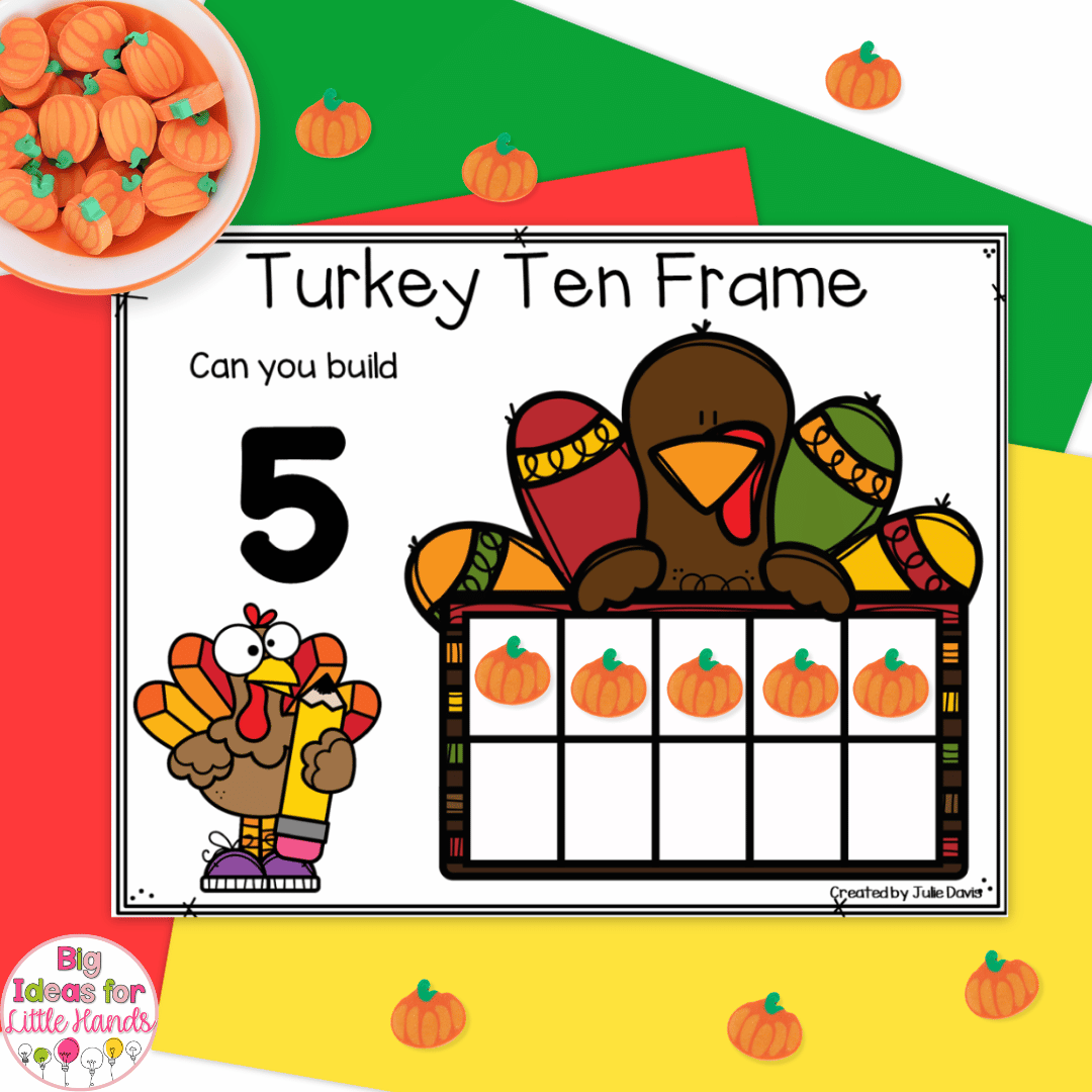 Students can build numbers on ten frames using these turkey activities.