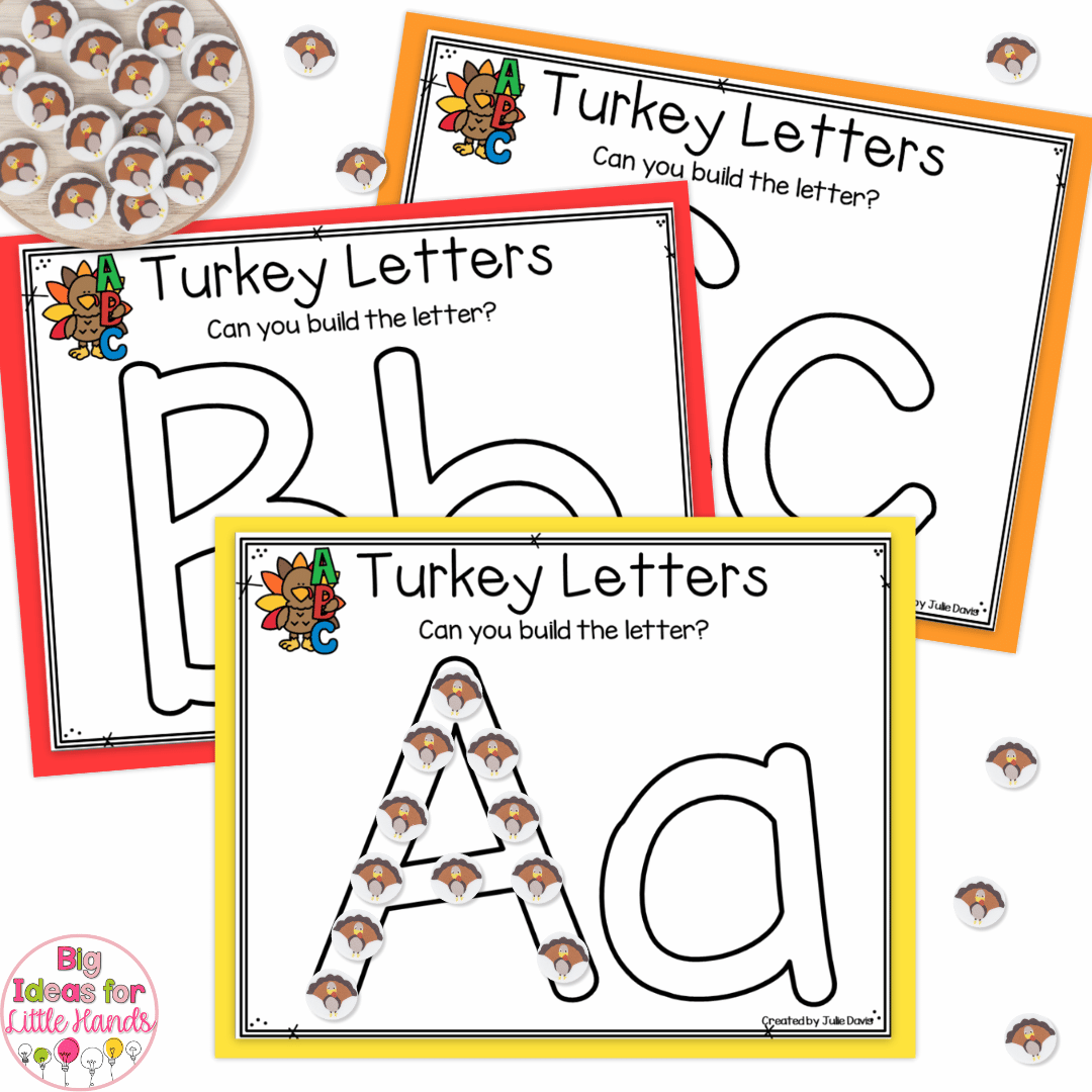 With these turkey activities, students can build letters using mini erasers.
