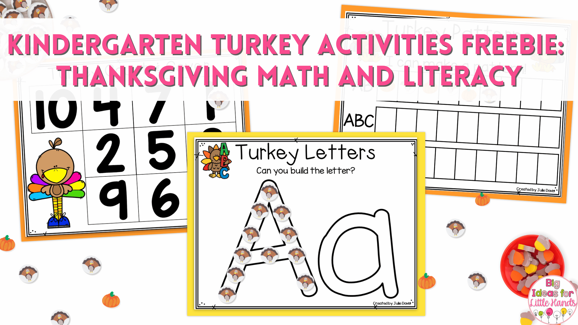 These free kindergarten turkey activities target math and literacy skills with a fun Thanksgiving theme.