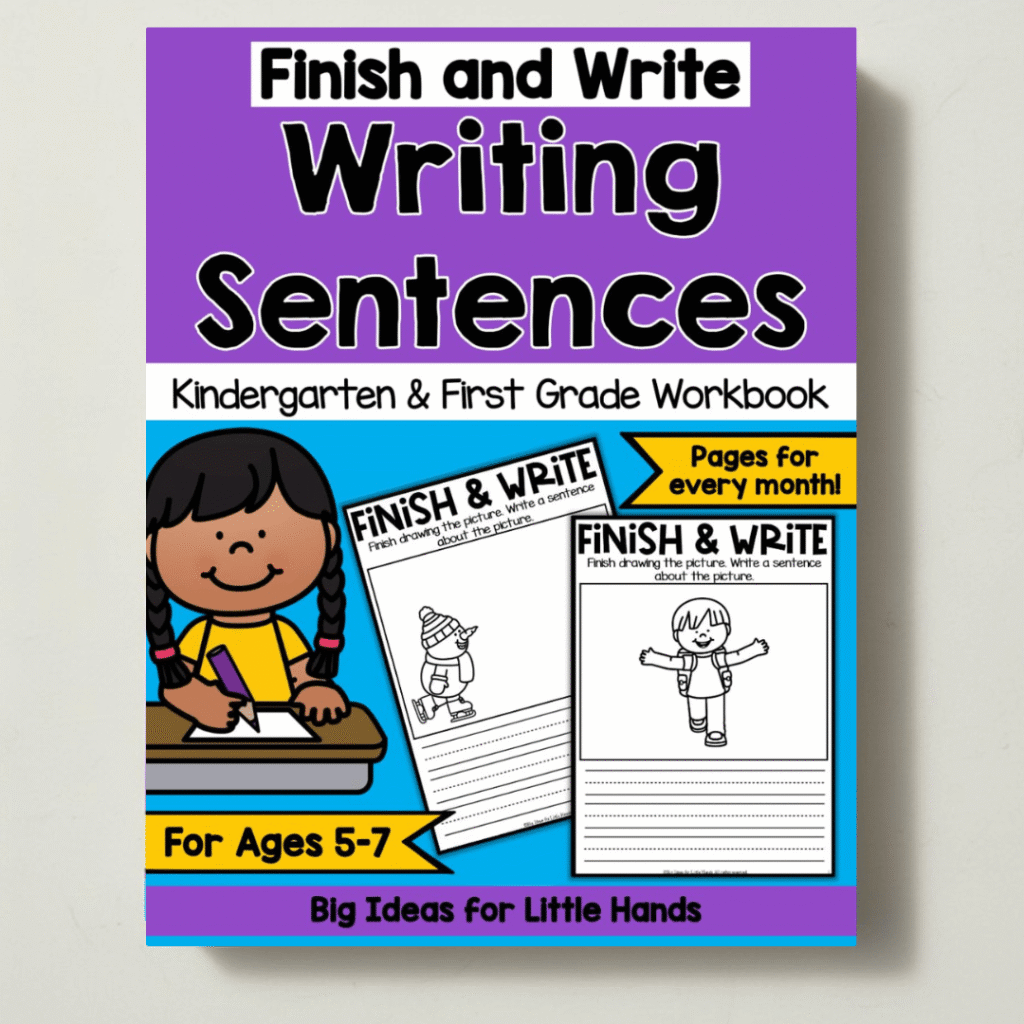 This writing workbook encourages students to draw first and then write a sentence to match.