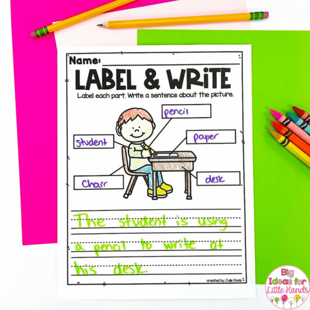 Model using workbook pages like this label and write activity for students before they complete it independently.