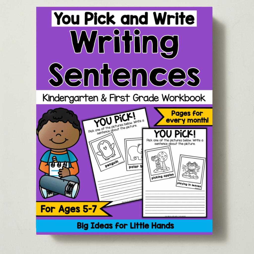 Practice writing sentences with this "You Pick and Write" writing workbook.