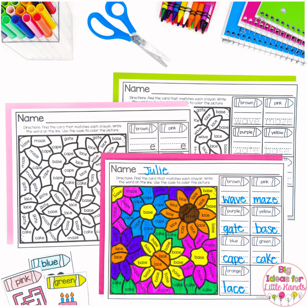 This CVCe color by Code write the room resource includes 9 sets for spelling patterns like long a, long I, long o and mixed sets.