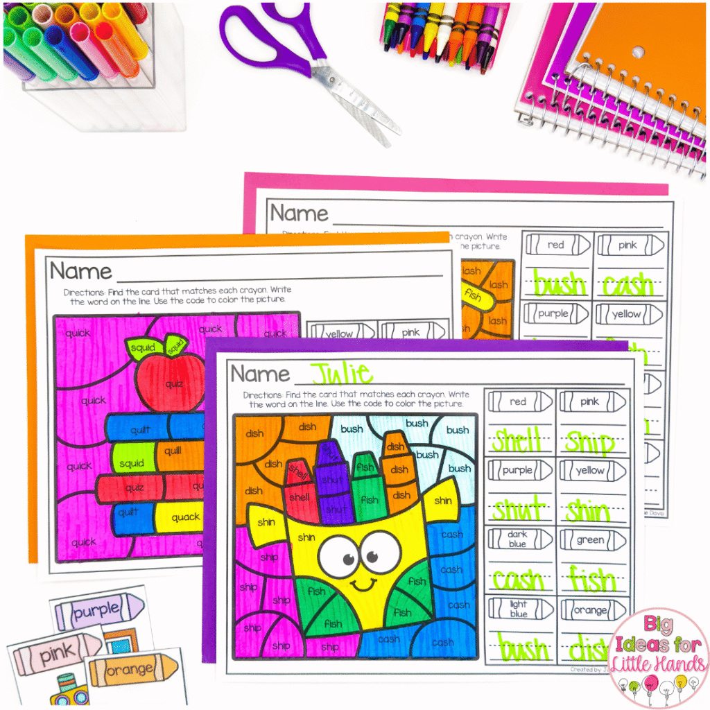 This resource includes 12 write the room activities for beginning sh, ending she, beginning qu and more.