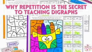 Learn why repetition is the secret to teaching digraphs with these color by code write the room activities.
