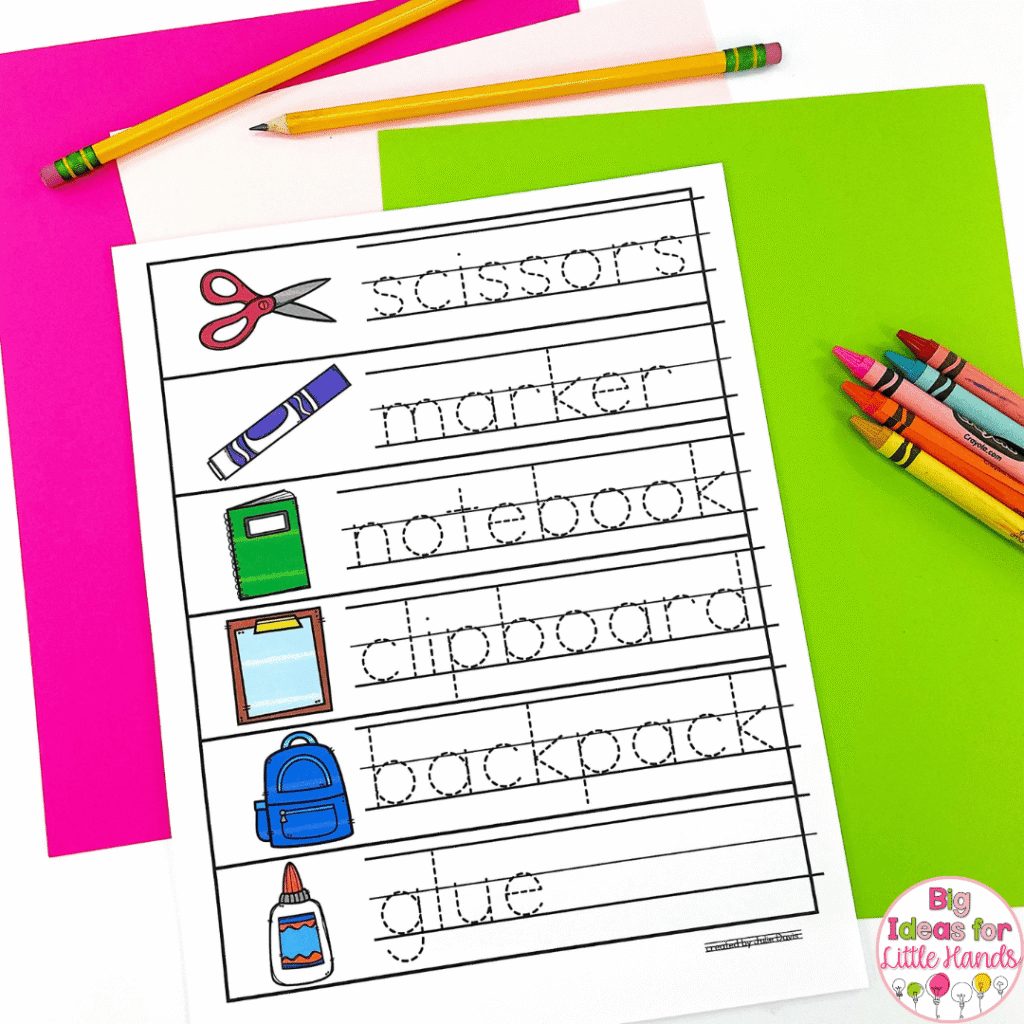 Help students see themselves as writers with age appropriate writing tasks like tracing.