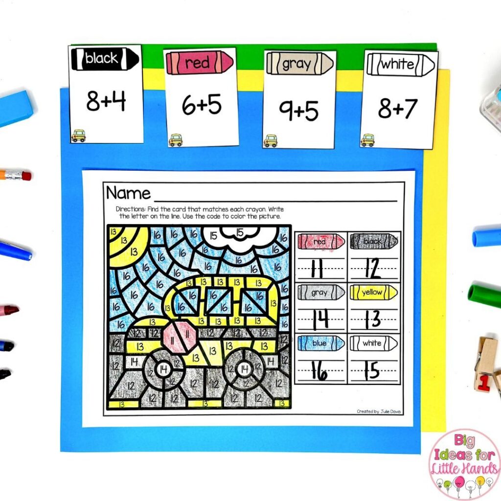 Choose a few familiar formats for your independent kindergarten centers like write the room or color by code.