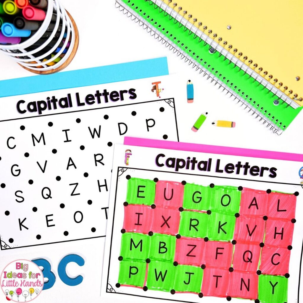 Students can play a quick alphabet game for a fun, hands-on twist on letter practice.