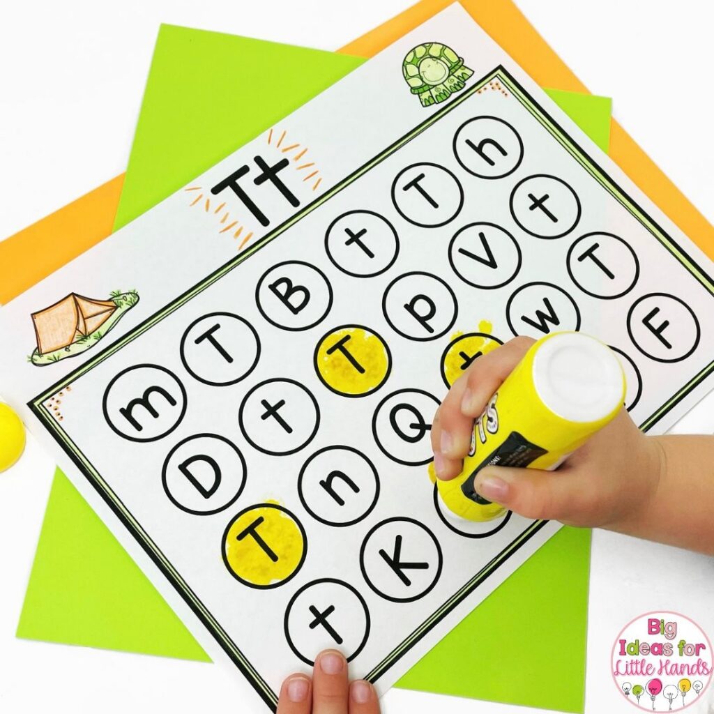 Cover up mats give students repeated practice with alphabet recognition.