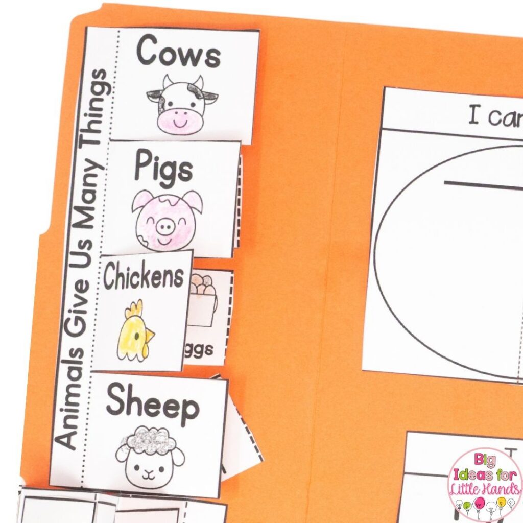 Explore what farm animals give us within the farm activities included in the lapbook.